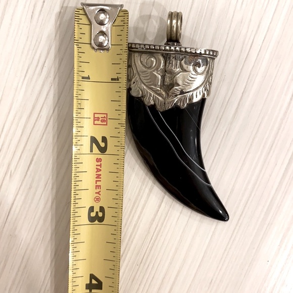 Large Natural Black Onyx Horn & Silver Pendant / Enhancer - Picture 4 of 4